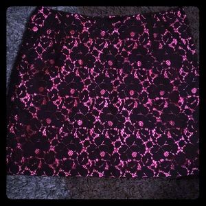 Black and pink lace mini skirt